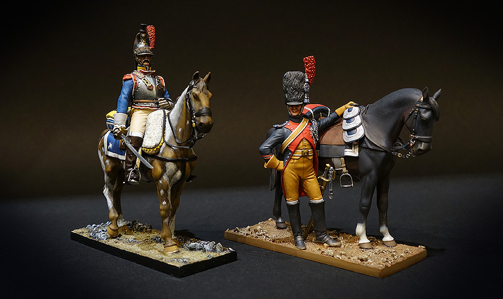 Soldat de plomb - Figurine de collection- boutique au plat d'étain - Paris - Cuirassier 7ème régiment 1805 et Gendarme d'élite de la garde, Maréchal des Logis