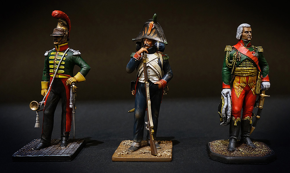 Soldat de plomb - Figurine de collection- boutique au plat d'étain - Paris - Trompette du 6eme régiment de chevaux-légers 1814, Infanterie (transformation) et le Maréchal Bessières